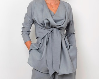 Drape Wool Blend Blouse: Asymmetric Designer Top