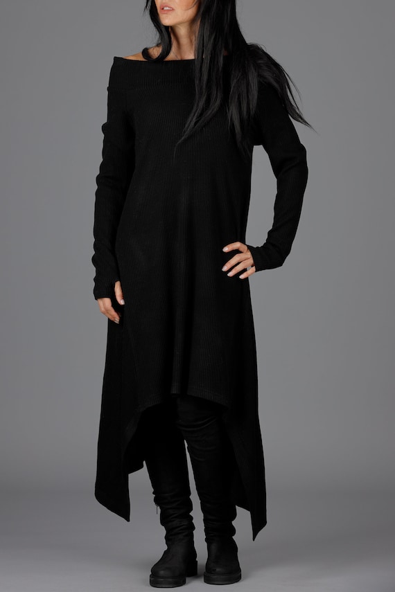 blue dress for baby girl Asymmetrical Open Shoulder Sweater Dress main image 0