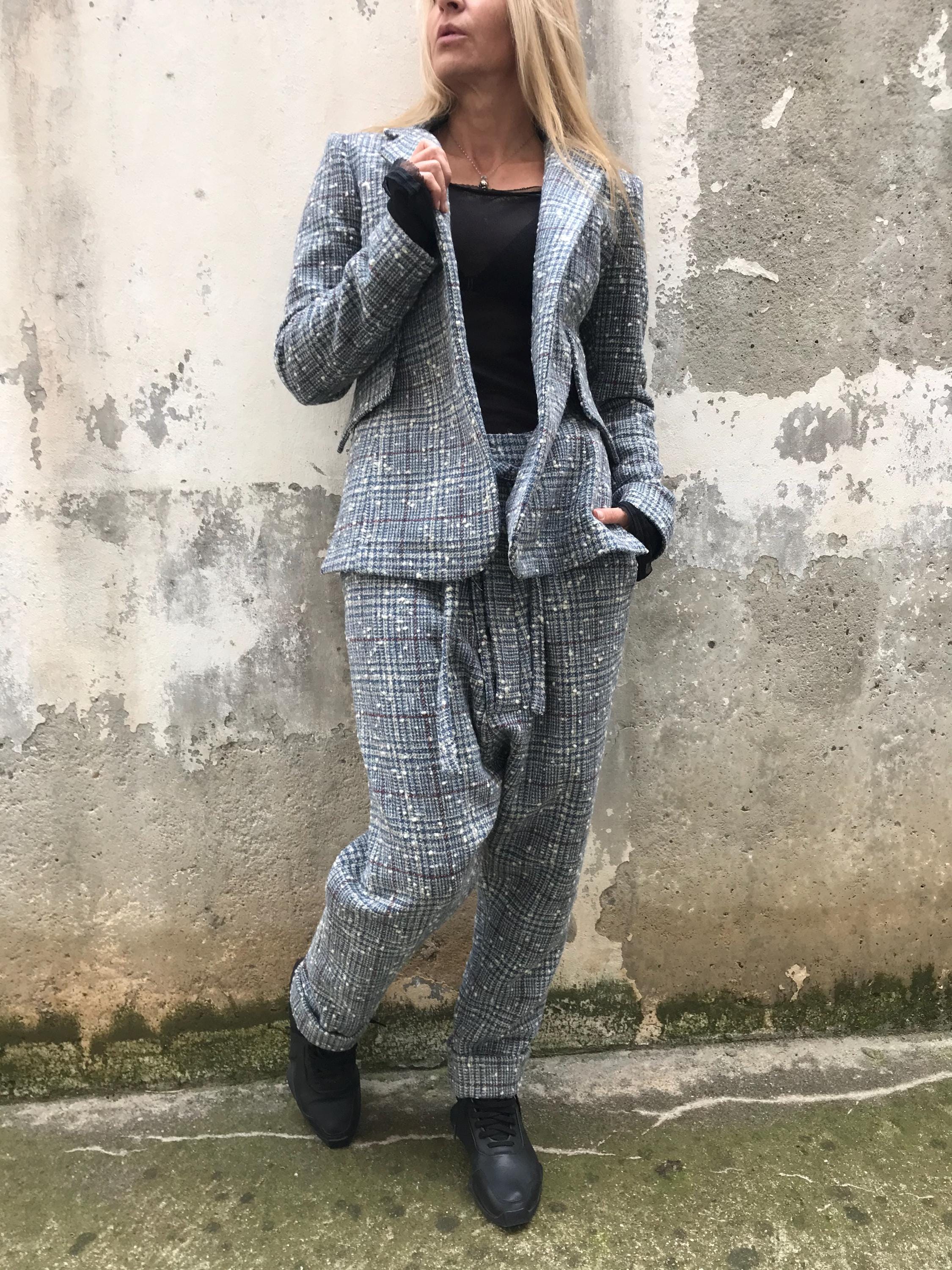Handmade Wool Bouclé Pantsuit - Italian Blend, Drop Crotch - Etsy