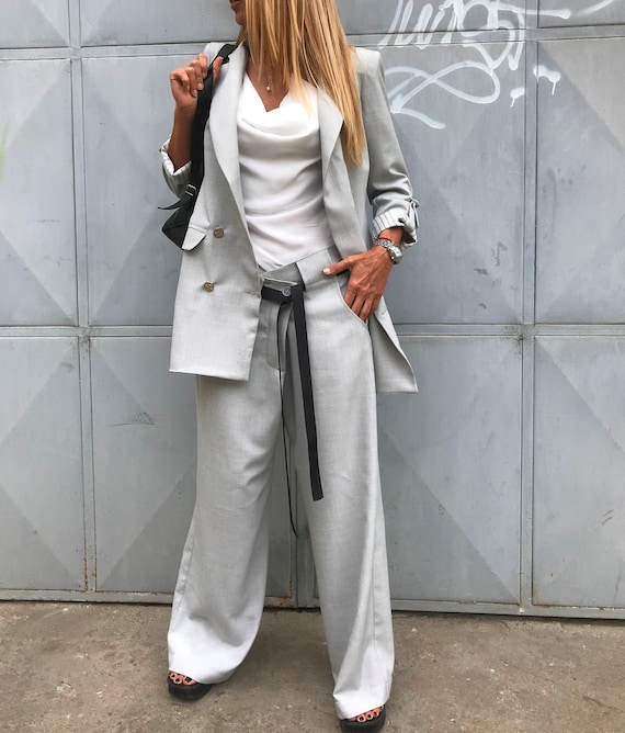 Tailleur Femme 2 Pièces Elegant Slim Fit Blazer Veste Bureau