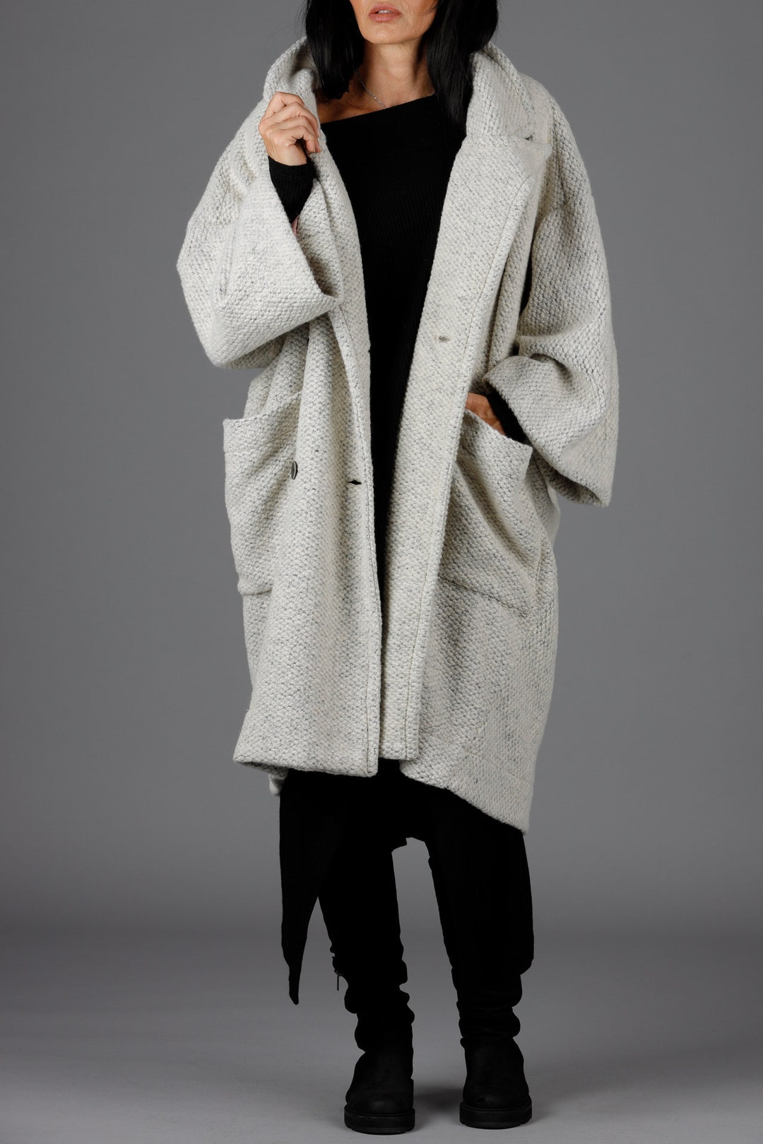 Women Knit Coat, Cashmere Coat, Oversize Coat, Winter Jacket, Mid-Length Coat, Long Sleeves Cardigan, Fashion Outerwear, ConceptBG