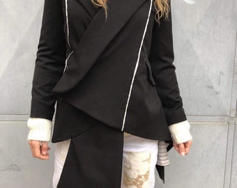 Asymmetric Wool Blazer: Elegant Fitted Waist Jacket