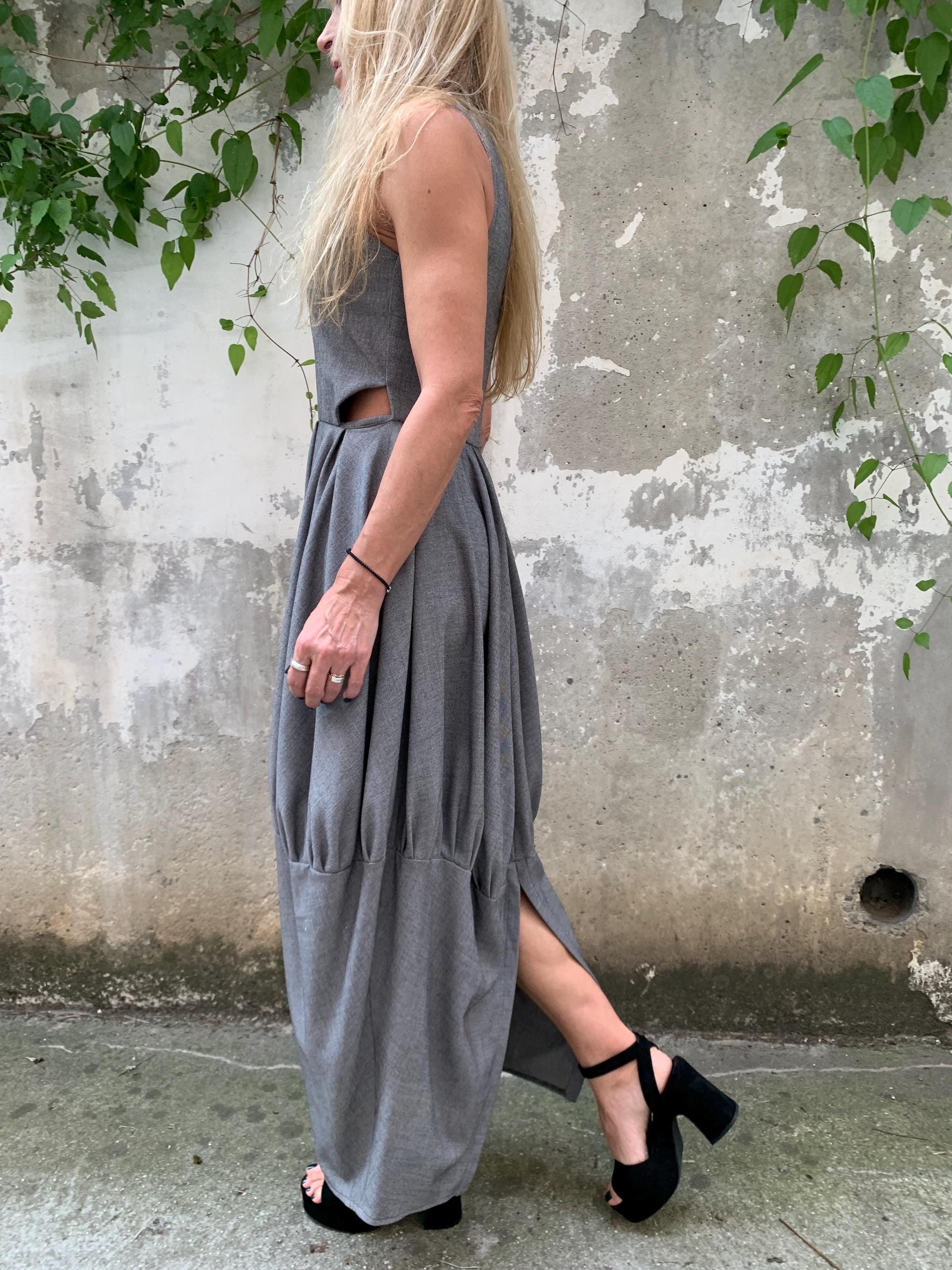 Handmade Italian Cotton Blend Balloon Dress: Sleeveless Maxi