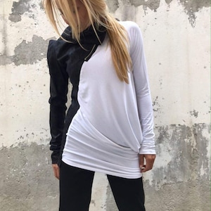 Asymmetric Blouse, Designer Women&#39;s Top, Casual Blouse, Extravagant Blouse, Handmade Blouse, Women Clothing , Black and white clothing