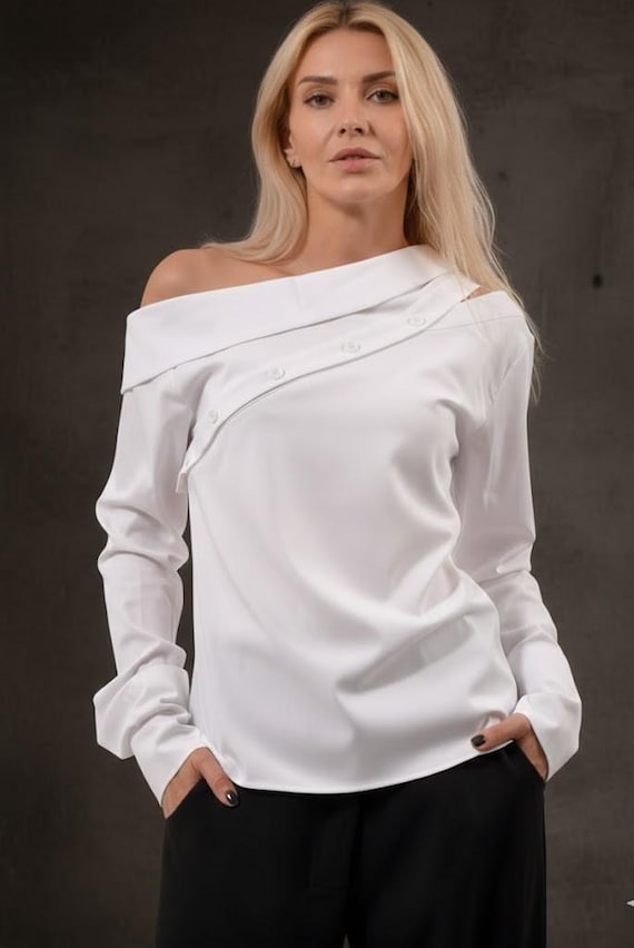 Asymmetric Cold Shoulder White Shirt - Designer Party Blouse - Etsy