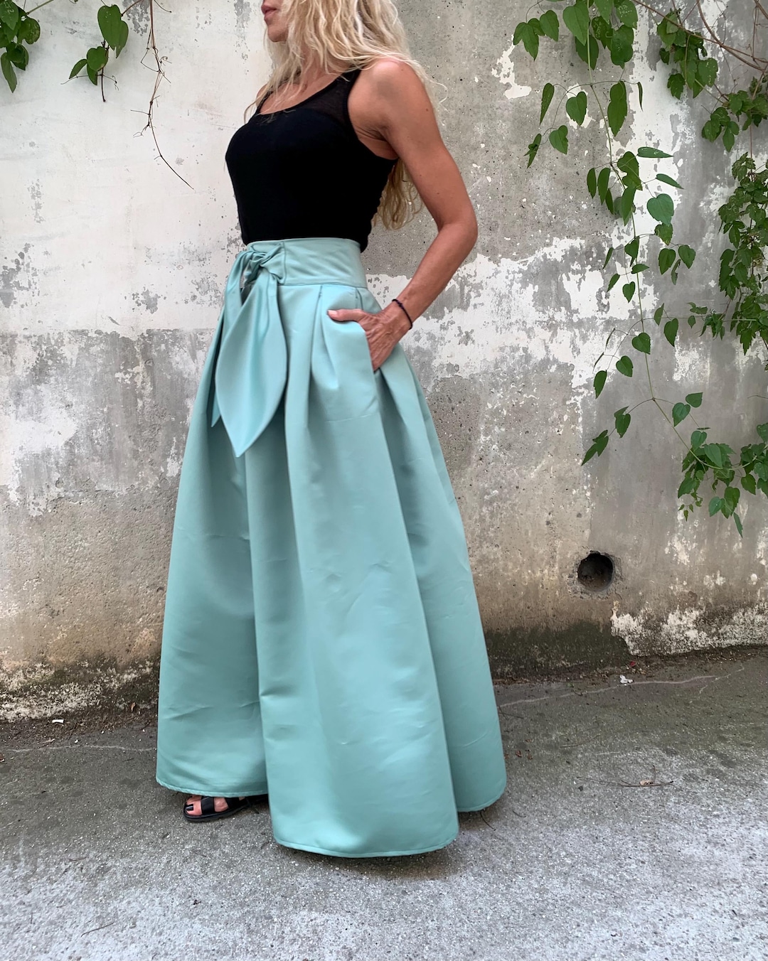 Straight Satin Maxi Skirt Dark Green main image 0