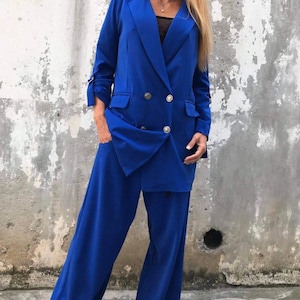 Royal Blue Women's Suit | Oversized Double Breasted Blazer & Wide Leg Trousers | Modern Power Suit / ConceptBG