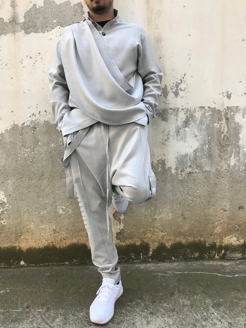 Long Sleeve Shirt /& Pants ConceptBG Fashion Costume Designer Sports Set Asymmetric Shirt Harem Pants