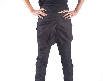 Elegant Women Trousers, Formal Pants, Long Pants, Drop Crotch Pants, Loose Pants, Black Pants, ConceptBG