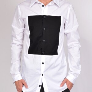 Men&#39;s White Cotton Shirt with Black Panel | Handmade Long Sleeve Shirt | Custom Size Shirt | Designer Formal Shirt | Plus Size Available