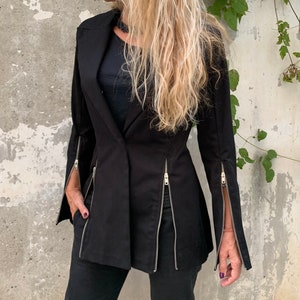 Fitted Italian Cotton Blazer: Designer Zipper Jacket