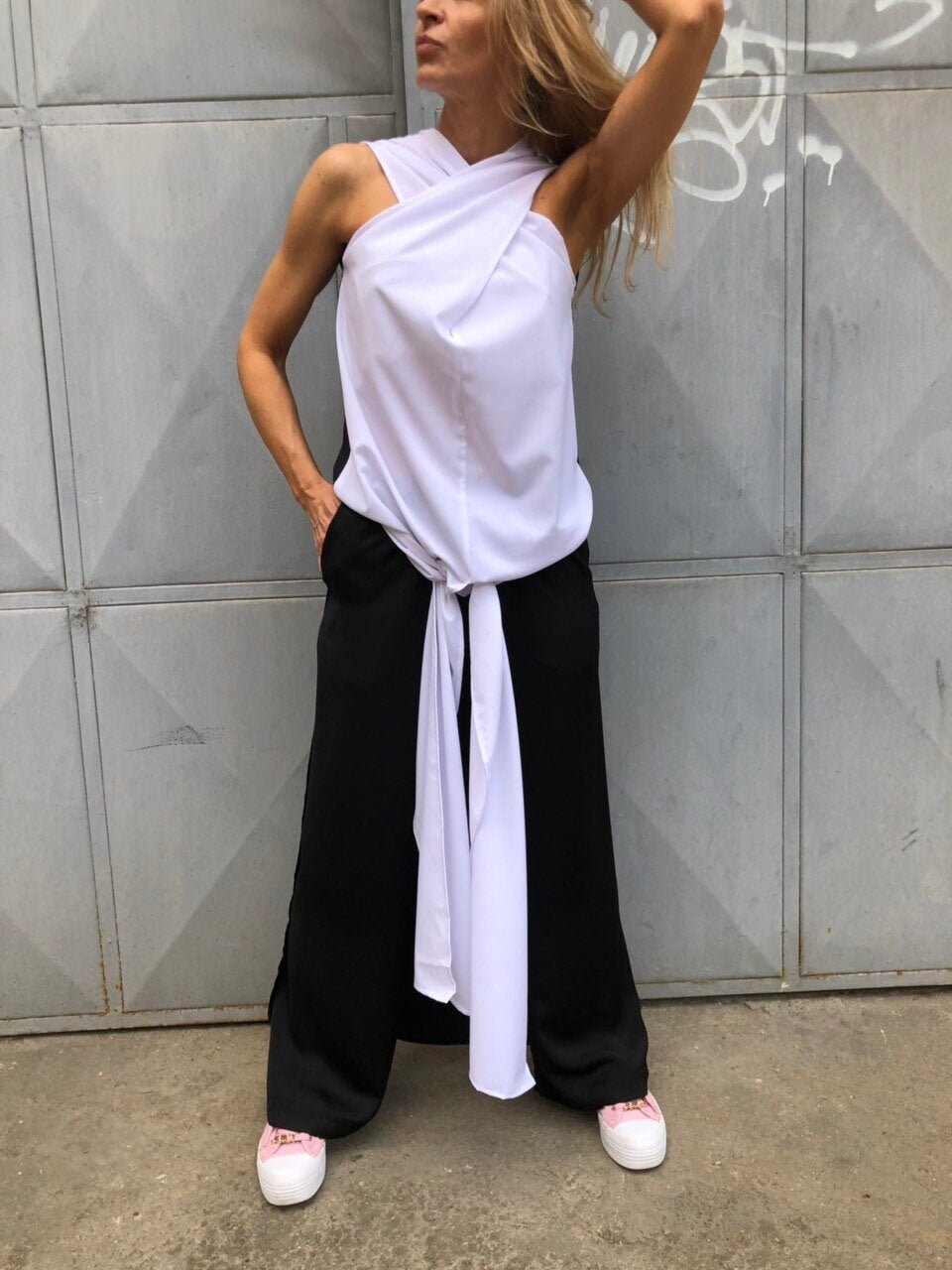 Handmade Women Set, Wide-leg Trousers, Racer Back Blouse, Loose Pants,  Asymmetric Top, Party Set, Cocktail Costume, Conceptbg -  Australia