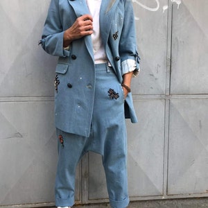 Women Stylish Costume, Structured Blazer, Wide-Leg Pants, Spring Set, Formal Costume, Designer Set, ConceptBG