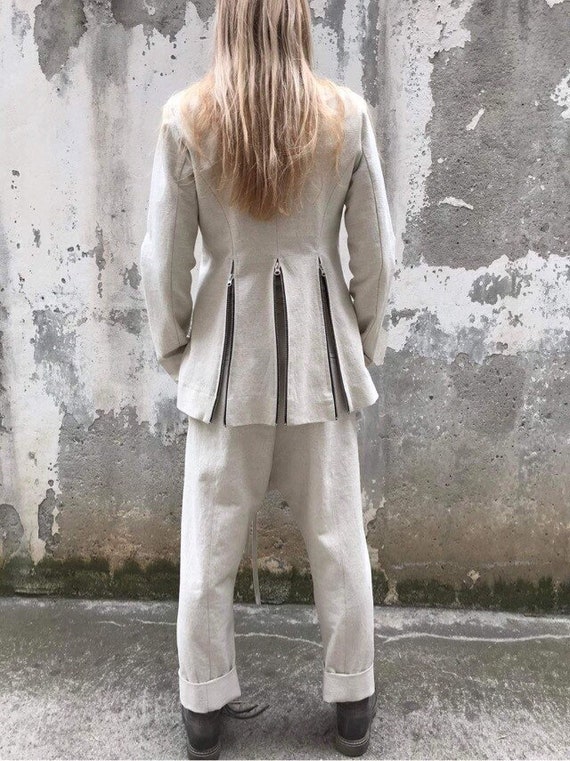 Buy Fashion Linen Blazer, Linen Jacket , Zipper Blazer, Long 