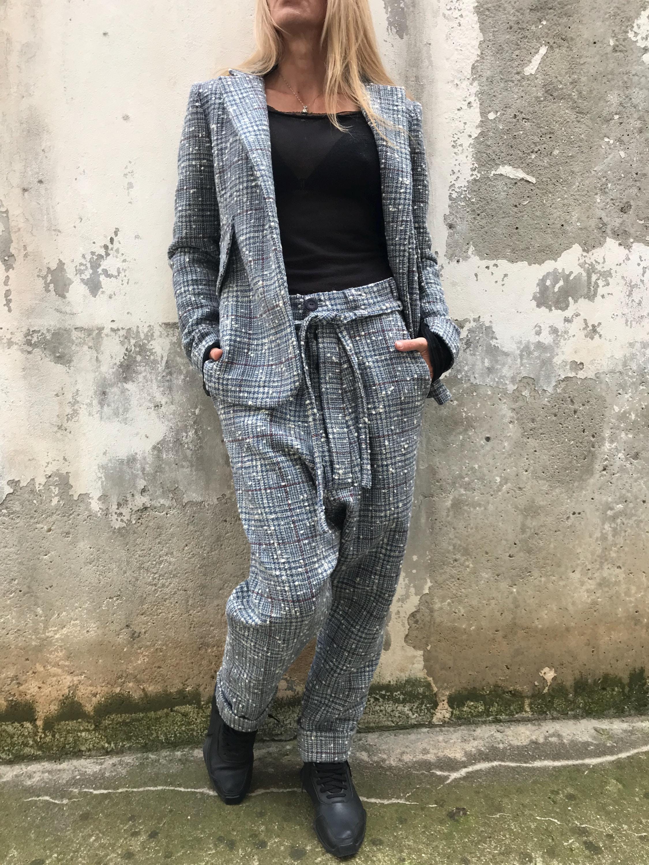 Handmade Wool Bouclé Pantsuit - Italian Blend, Drop Crotch - Etsy