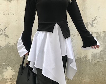 Knit Women Blouse, Fashion Blouse, Asymmetric Shirt, Knit Blouse, Cold Shoulder Top, Designer Blouse, Long Sleeves Blouse, ConceptBG