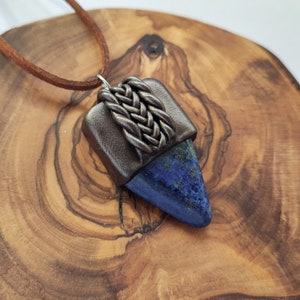 Handmade Crystal pendant - Dumortierite, polymer clay