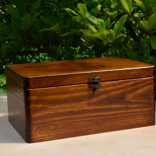 The latest 11.81" wooden box in light oak color with a latch closure. Hand painted. Brown large box for your secret treasures. European Pine