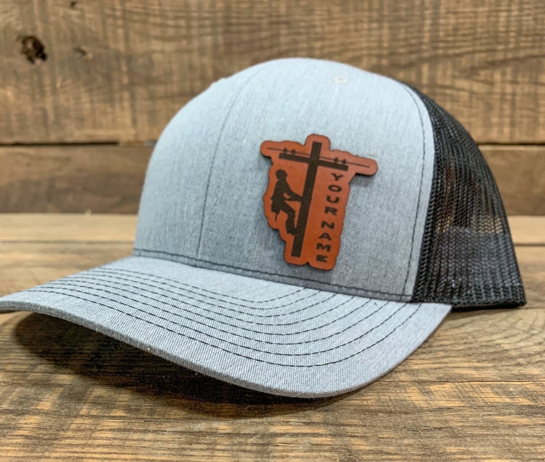 Custom Name Lineman Leather Patch Hat, Journeyman Lineman Hat, Lineman Gift, Linewife, Lineman
