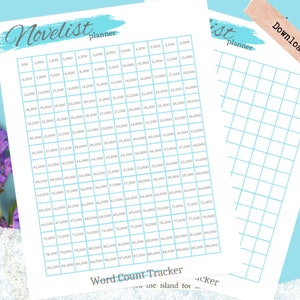 Novelist Planner -Word Count Tracker - Resources for writers and authors - worksheet - Write a Book - Nanowrimo
