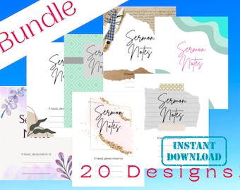 Notas de sermón - Paquete - 20 diseños - Descarga instantánea - Cuaderno de la Iglesia