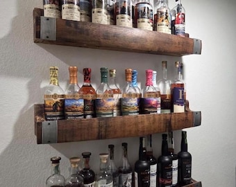 Bourbon Barrel Stave Shelf: Rustic Whiskey Bottle Display, Custom Stain
