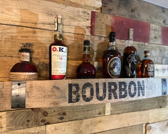 Custom Bourbon Barrel Stave Shelf: Floating Wall Display