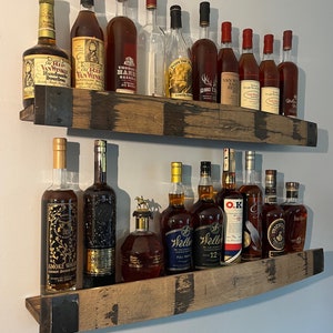 Single Bourbon Barrel Stave Shelf with mounting hardware & Free Shipping.  groomsman gift/wall display cabinet/rustic wall