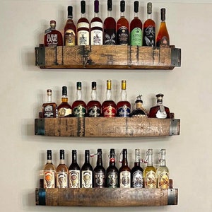 Floating Bourbon Barrel Stave Shelf with free shipping - shelves/groomsman gift/rustic wall shelf/unique bourbon gifts for men