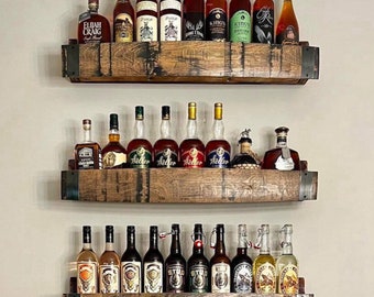 Floating Bourbon Barrel Stave Shelf with free shipping - shelves/groomsman gift/rustic wall shelf/unique bourbon gifts for men