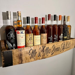 Customizable Bourbon Barrel Stave Shelf: Rustic Whiskey Display