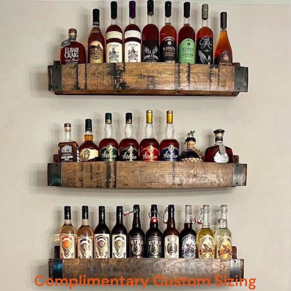 Bourbon Barrel Stave Floating Shelf – Enclosed Rustic Wall Shelf | Handmade Bourbon Gift for Men, Home Bar Decor, Groomsmen Gift