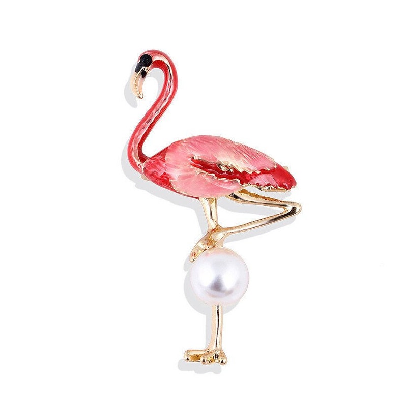 Pink Flamingo Brooch Vintage Brooch 18k Gold Elegant Brooch Etsy