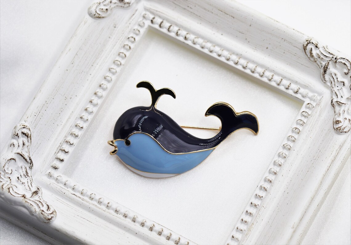 Enamel Blue Whale Brooch Animal Brooch Whale Jewelry Etsy