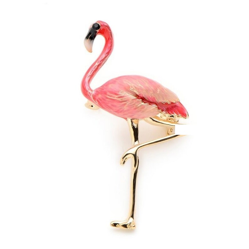 Pink Flamingo Brooch Vintage Brooch 18k Gold Elegant Brooch Etsy