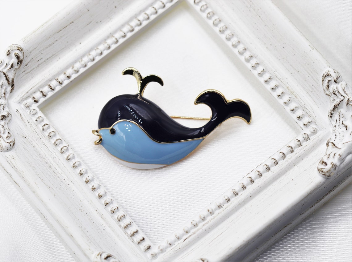 Enamel Blue Whale Brooch Animal Brooch Whale Jewelry Etsy
