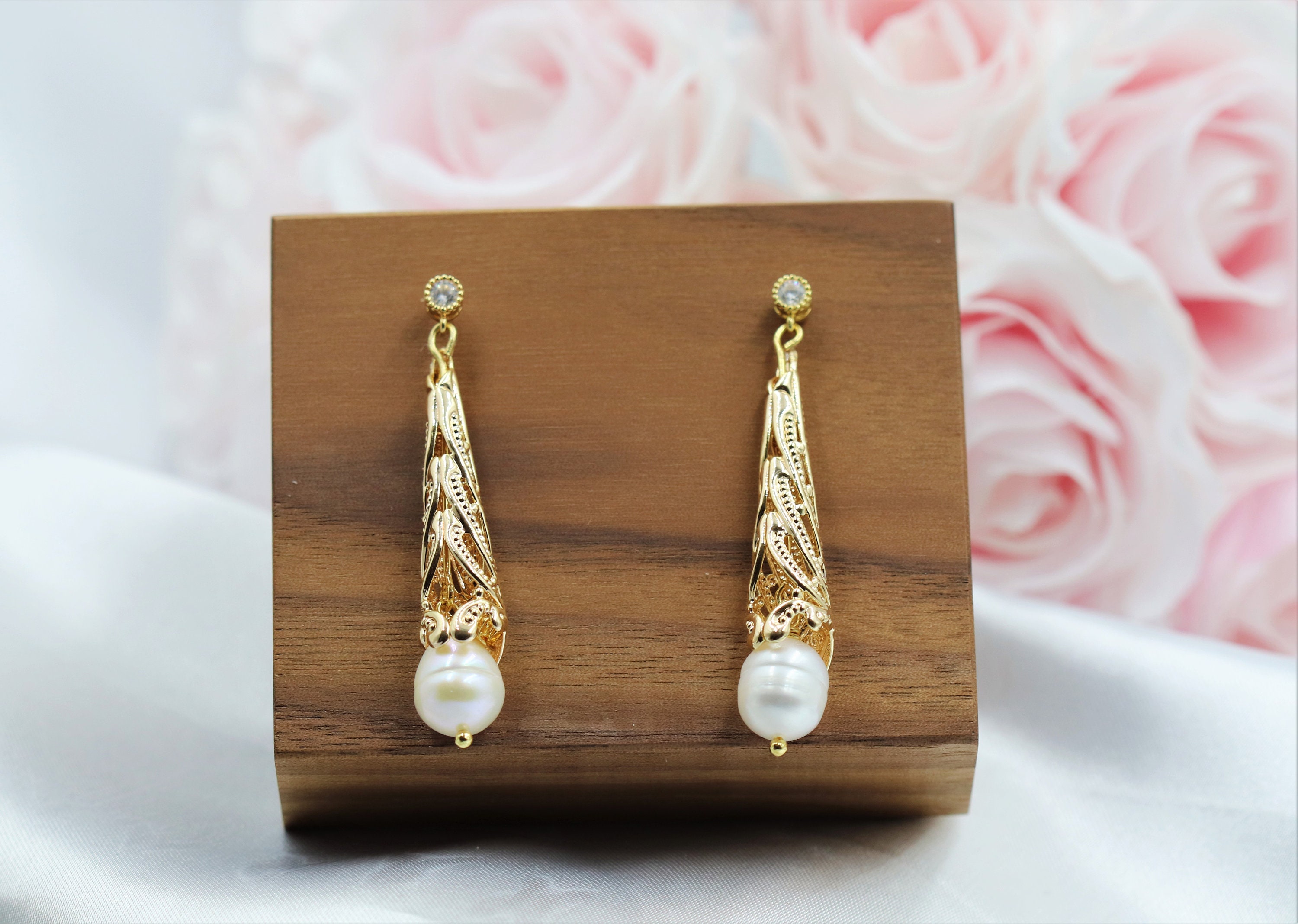 24k Gold Earrings Baroque Pearl Drop Stud Earrings - Etsy