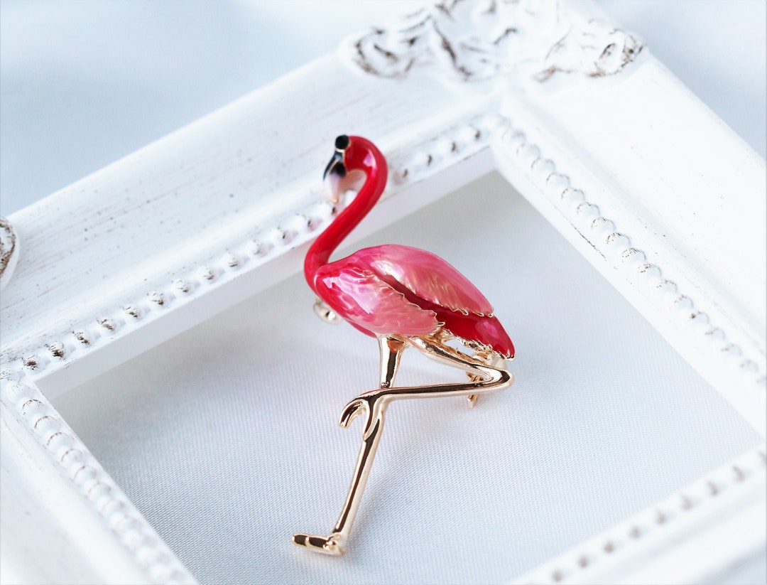 Pink Flamingo Brooch Vintage Brooch 18k Gold Elegant Brooch - Etsy