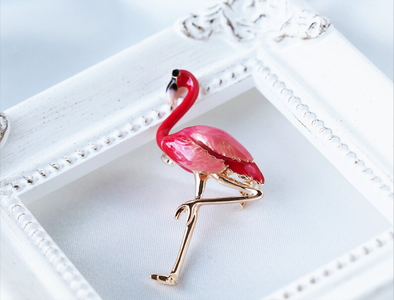 Pink Flamingo Brooch Vintage Brooch 18k Gold Elegant Brooch Etsy