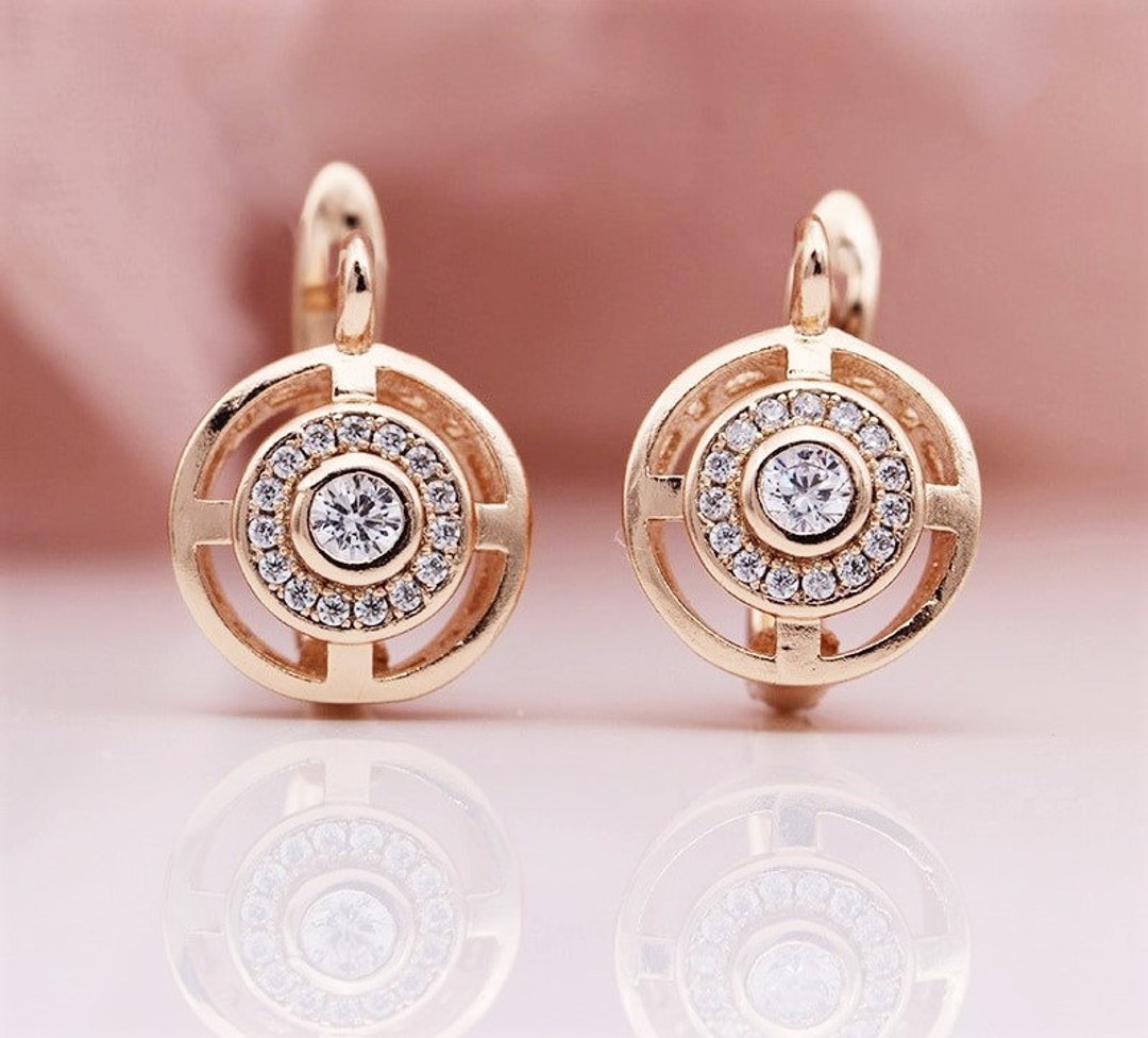 Luxury Earrings 24k Gold Earrings Unique Earrings Zircon Etsy