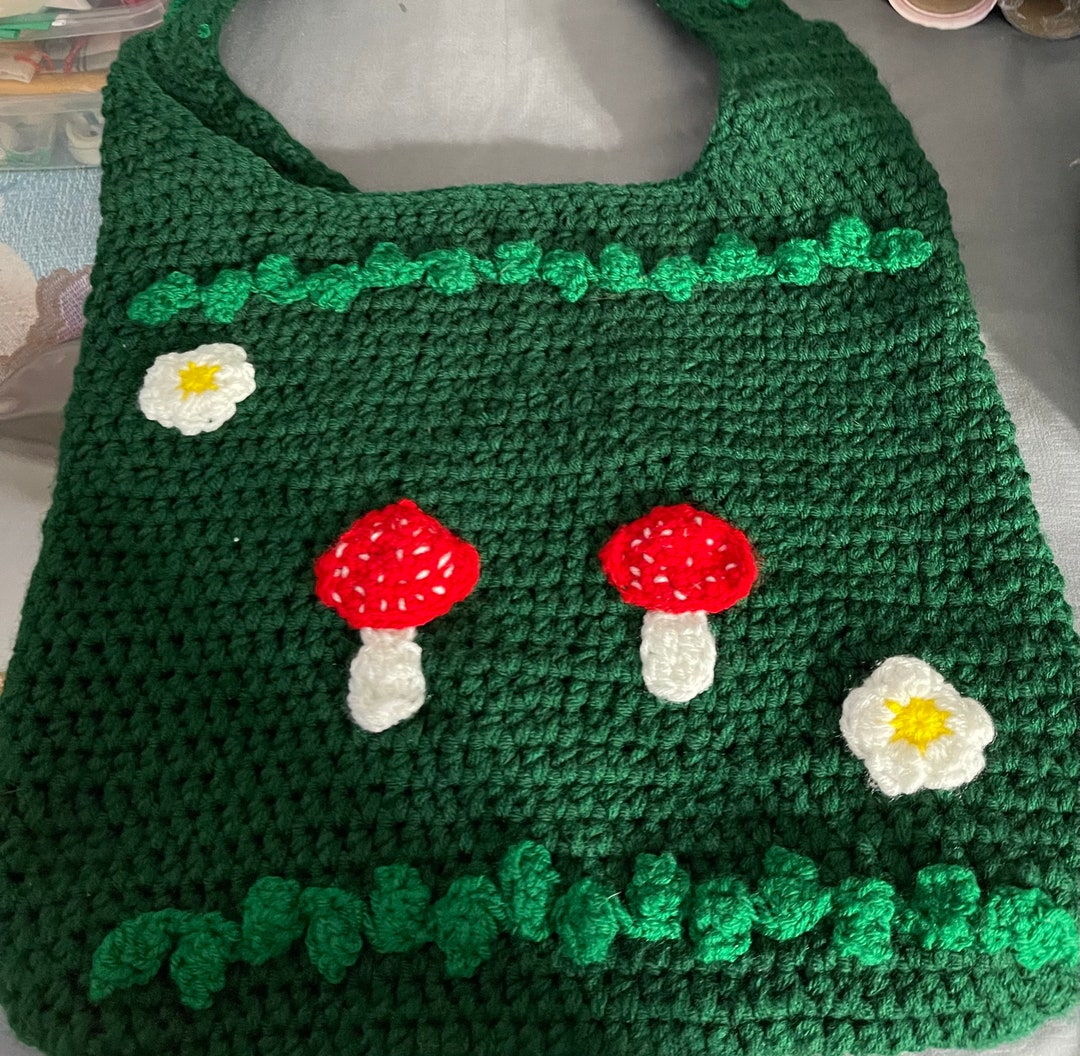 Crocheted Mushroom Crossbody Tote Bag - Etsy