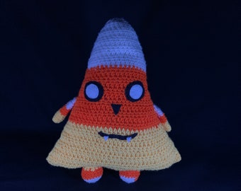 crocheted candy corn monster stuffed animal