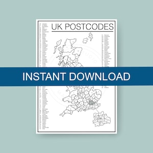 Mapa de códigos postales del Reino Unido A3 Descarga digital Imprimible / Seguimiento de ventas de vendedores de Etsy para pequeñas empresas / Mapa para colorear para viajes a domicilio / Pedidos comerciales Impresión