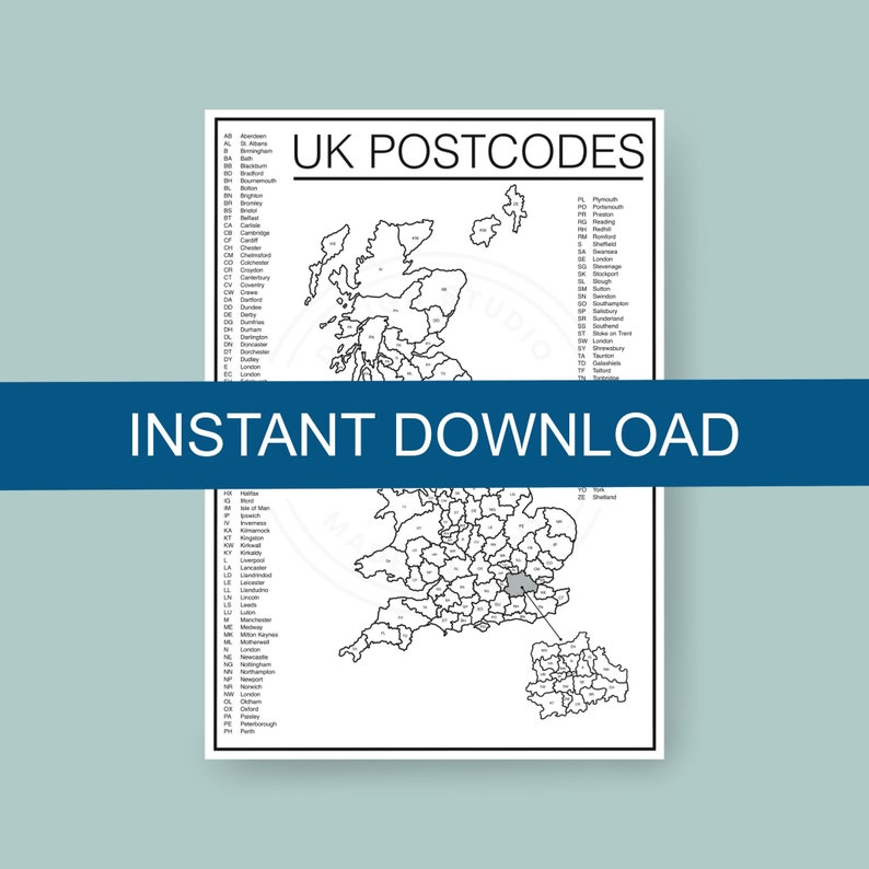 A3 UK Postcode Map Digital Download Printable Small Business Etsy ...