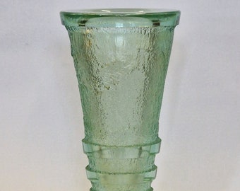 Daum Nancy Art Deco Glass Vase, Acid Etched, Clear Sea Green, Circa 1930, Vintage Glass, France