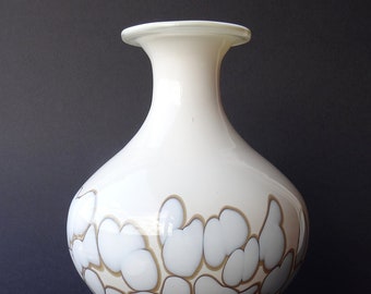 Cased Glass Vase, White with Powder Blue Clouds, Classical Shape, Art Glass, 21.5cm High