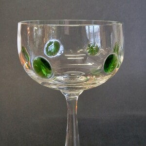 Art Nouveau Theresienthal Glass Bavaria Pair of Long Stem Hock Glasses Circa 1910. Green Glass applied Jewels image 3