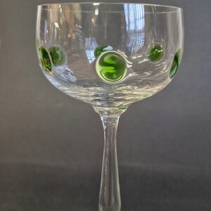 Art Nouveau Theresienthal Glass Bavaria Pair of Long Stem Hock Glasses Circa 1910. Green Glass applied Jewels image 4