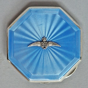 RAF Vintage Compact 1964 Solid Silver and Blue Guilloche Enamel, Fully Hallmarked.