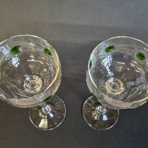 Art Nouveau Theresienthal Glass Bavaria Pair of Long Stem Hock Glasses Circa 1910. Green Glass applied Jewels image 5